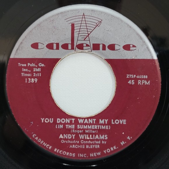 Andy Williams 45 Don't Go To Strangers/You Don't Want My Love on Cadence VG Pop - Picture 2 of 2